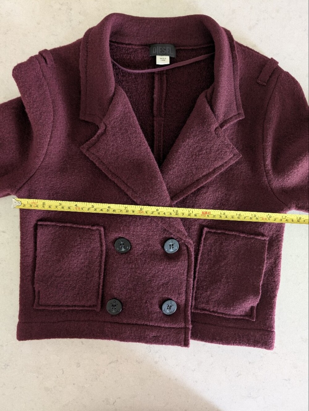 Diesel 100% Wool Dark Deep Red Cropped Double Breasted Jacket Small - Picture 14 of 16